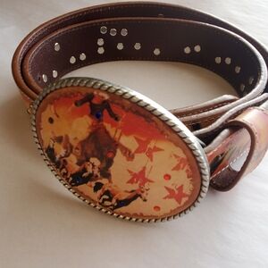 Noona Belt CO . MED. western Cowboy Horses. Gen Leather. Rhinestones